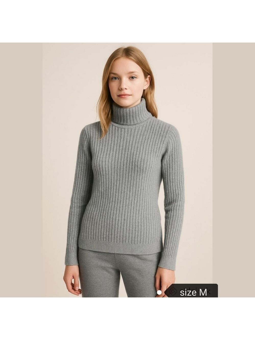 Back to School Jeanne Pierre Gray Cable Knit Turtleneck Sweater Medium